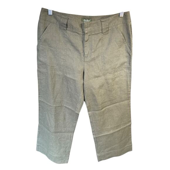 Eddie Bauer Pants Linen Green Women's 8 Cropped Wide Leg Fishingcore Granolagirl - Picture 1 of 10